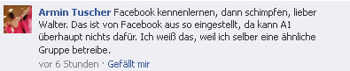 Armin Tuscher für A1 auf Facebook