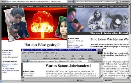Screenshot der offiziellen Website der Wachtturmgesellschaft - ZEUGEN JEHOVAS vom 22.11.2003