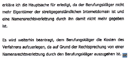 Faksimile aus dem Schreiben von Anwalt Pikl an das Oberlandesgericht Koblenz